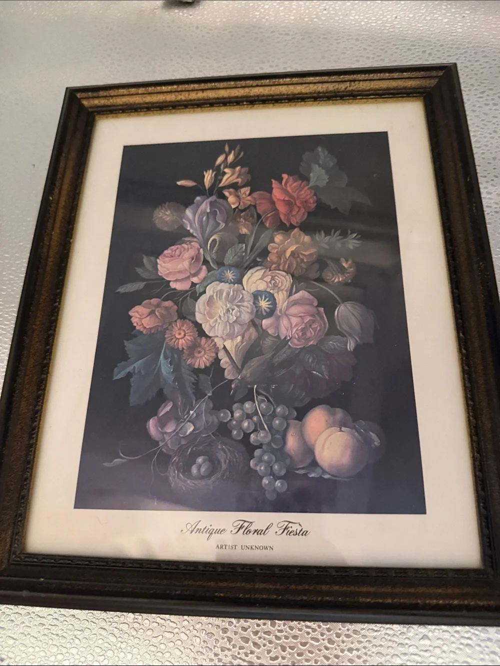 Vintage Wood Still Life called “ Antique Floral Fiesta”